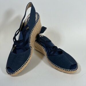 ABEO Womens Delano Espadrille Wedge Sandal Size 7 Narrow Navy Blue Peep …